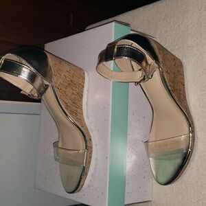 NIB Abound - Gabbi Gold & Clear Cork Wedge Heel Sandals